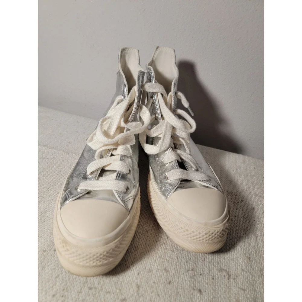 Converse All Star Metallic Silver High Top Sneakers Womens 9 Platform A09902C